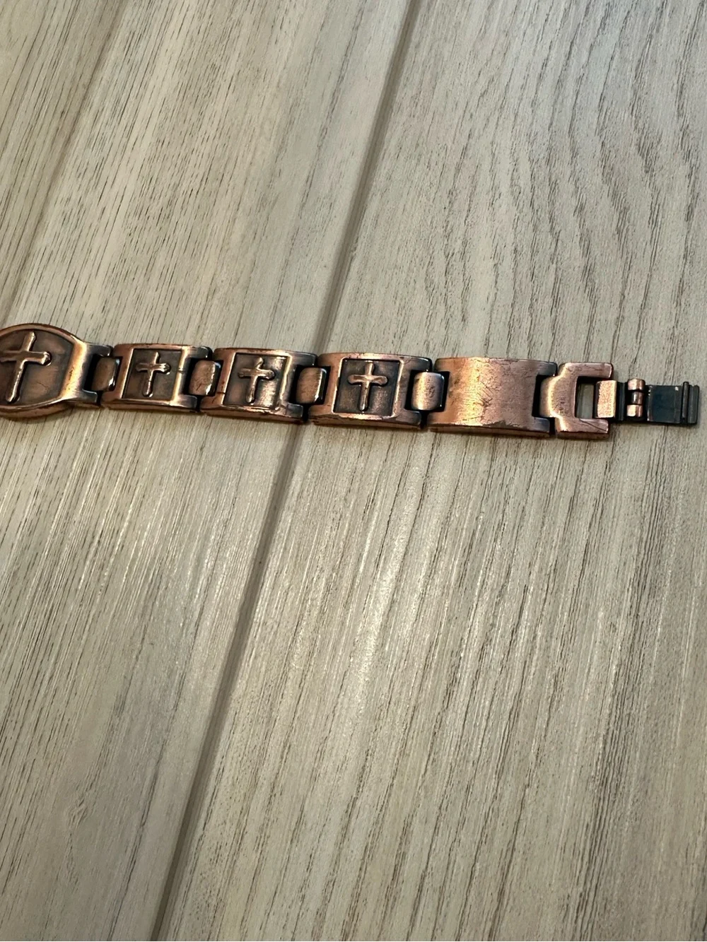 VTG Copper Religious Cross Link Bracelet (9 Inches)